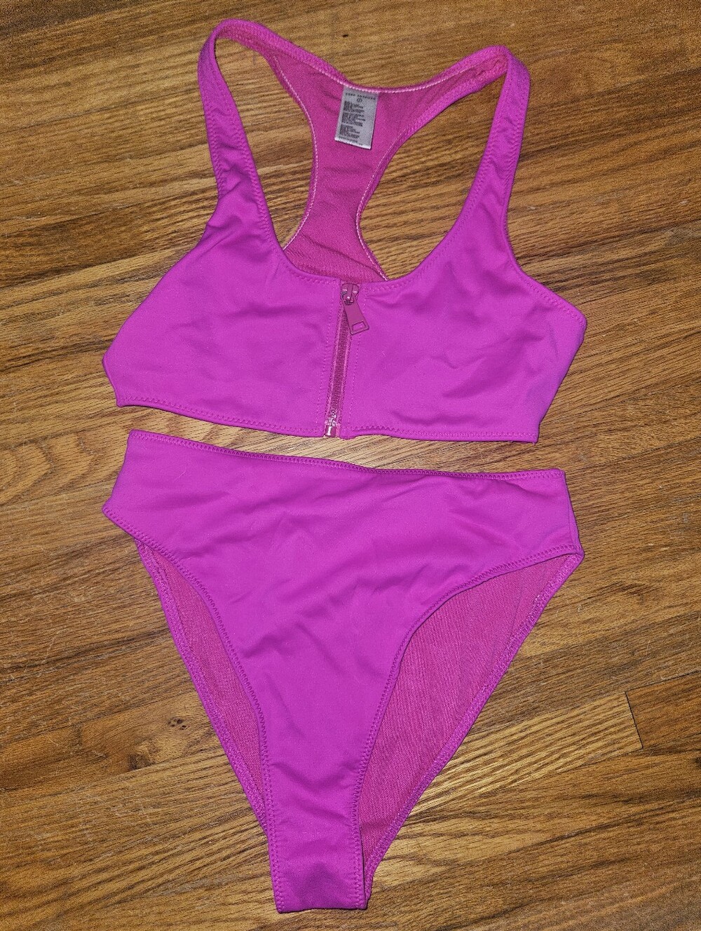Good American Hot Pink Zipper Front Top High Waisted Bikini Swim Set Size 1